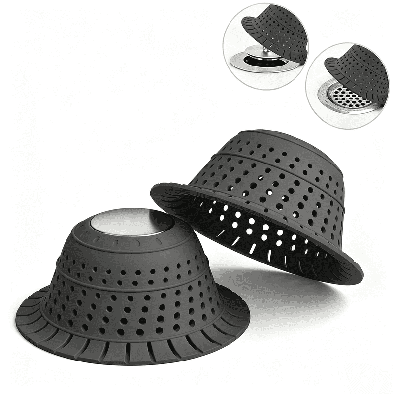 propuri Shower Drain Hair Catcher, 4.5" Collapsible Silicone Bathtub Drain Strainer with Weighted Stainless Steel Core for Flat and Pop-Up Drains£¬2 Pack,Black