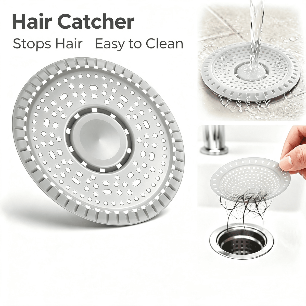 propuri Shower Drain Hair Catcher, Premium Silicone Drain & Shower Drain Cover for Shower Room, Bathroom, Sink, Gray